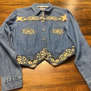 Vintage Adobe Rose Denim Embroidered Jacket